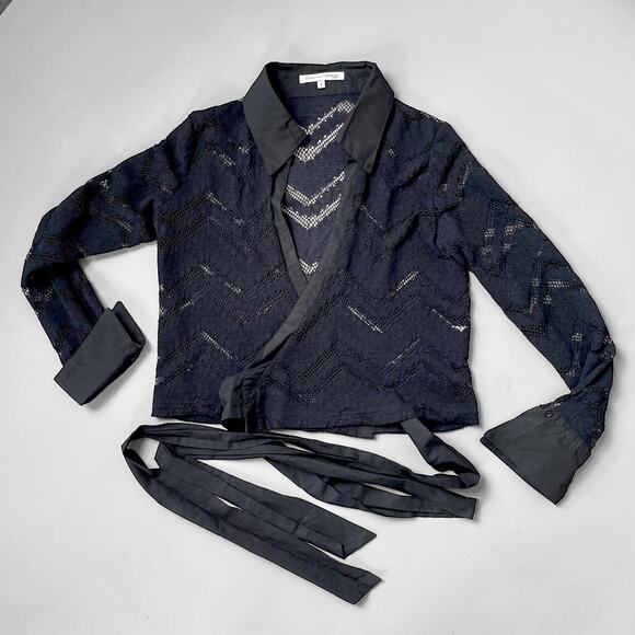 VTG Black Lace Goth Y2K Wrap Top Dark Romantic Shear Studio De Compagnie Paris - Picture 2 of 11